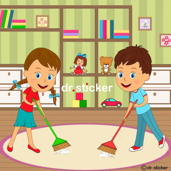 girl and boy doing house chores 181