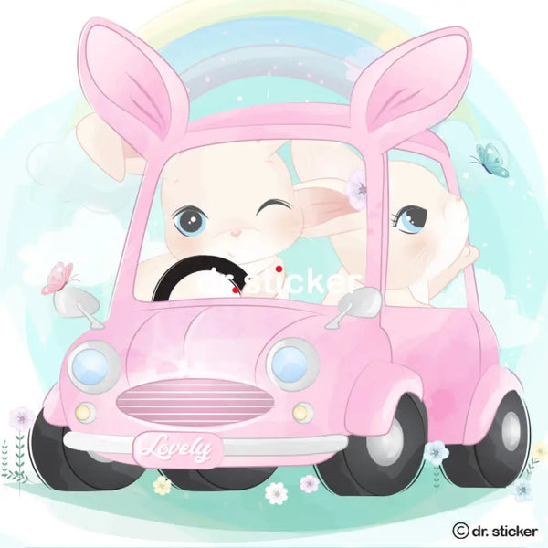 pastel animals in vehicles 195