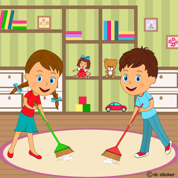 girl and boy doing house chores