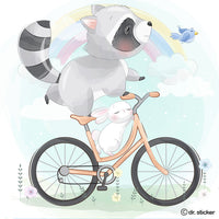 pastel animals riding a bike