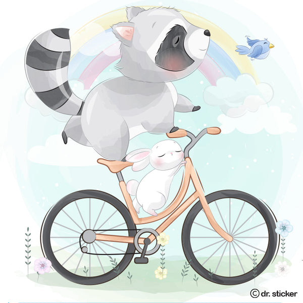 pastel animals riding a bike