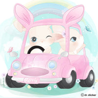 pastel animals in vehicles