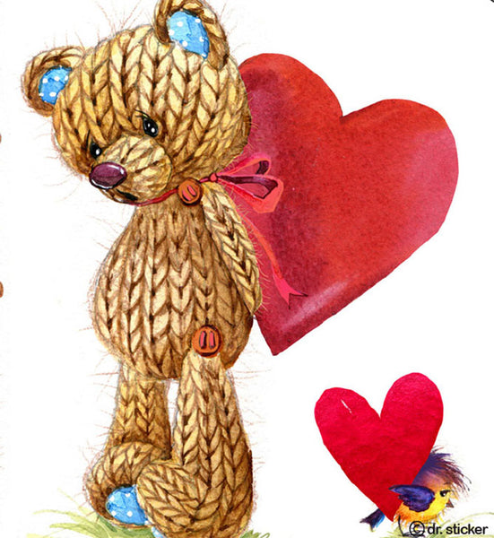 knit bear with hearts